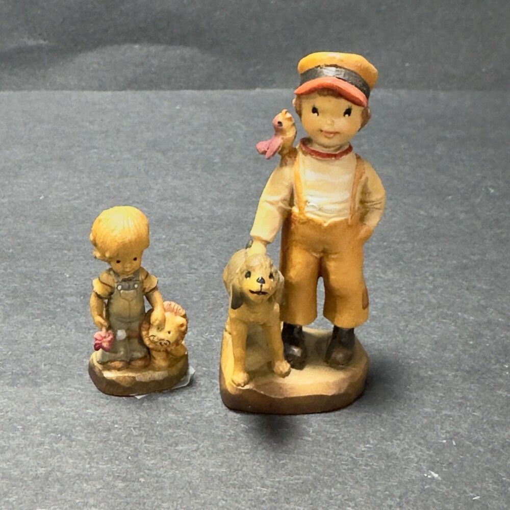 Anri Juan Ferrandiz Sarah Kay Boy Dog Lion Hand Carved Wood Made in Italy